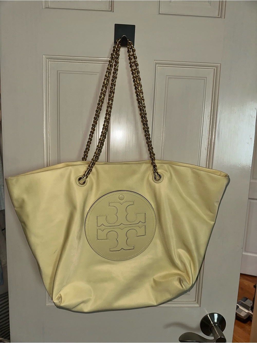 Tory Burch Pale Yellow Logo Chain-Handle Tote